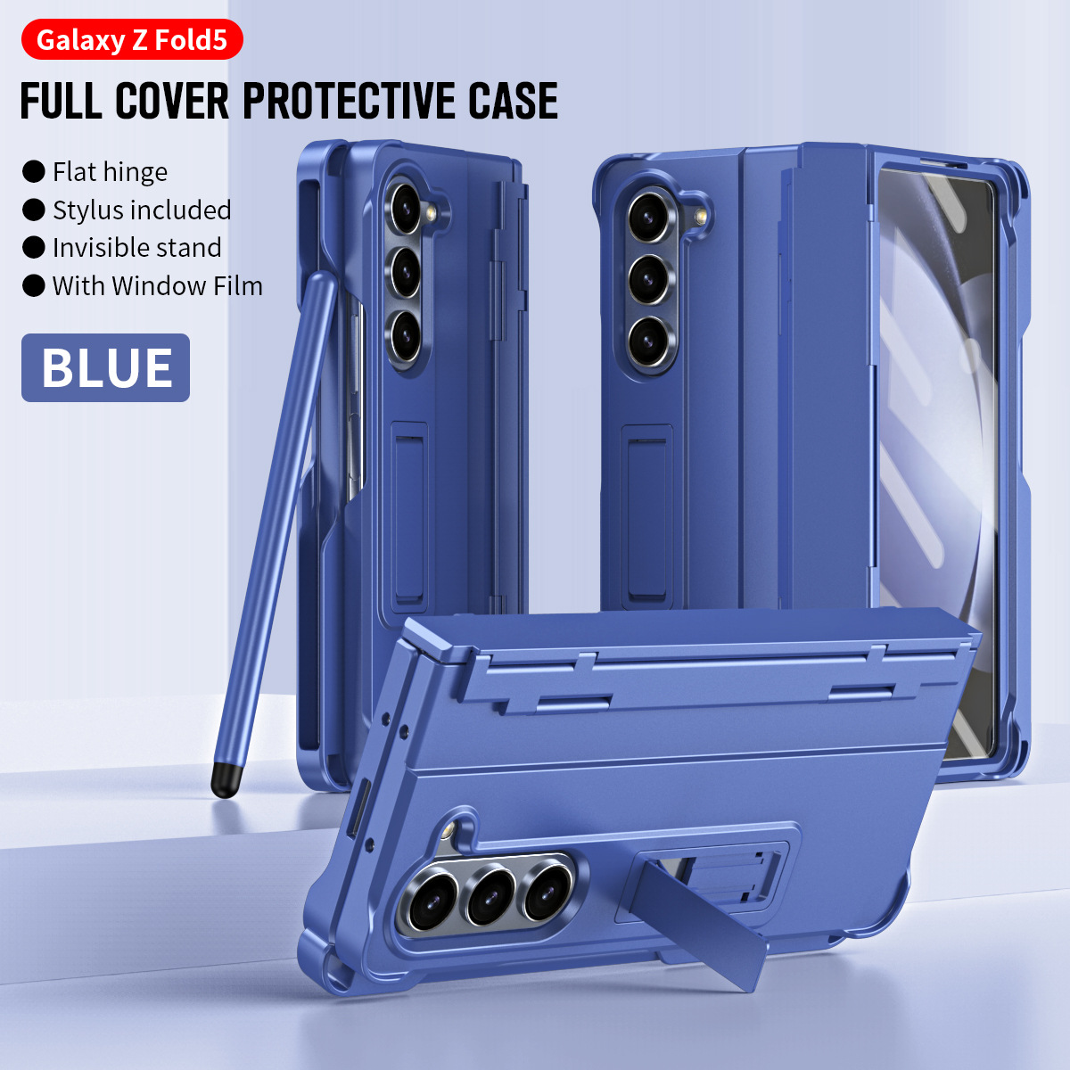 Suitable for Samsung Z Fold5/4/3 Pen Slot With Hinge Stand Glass Film Protection Case