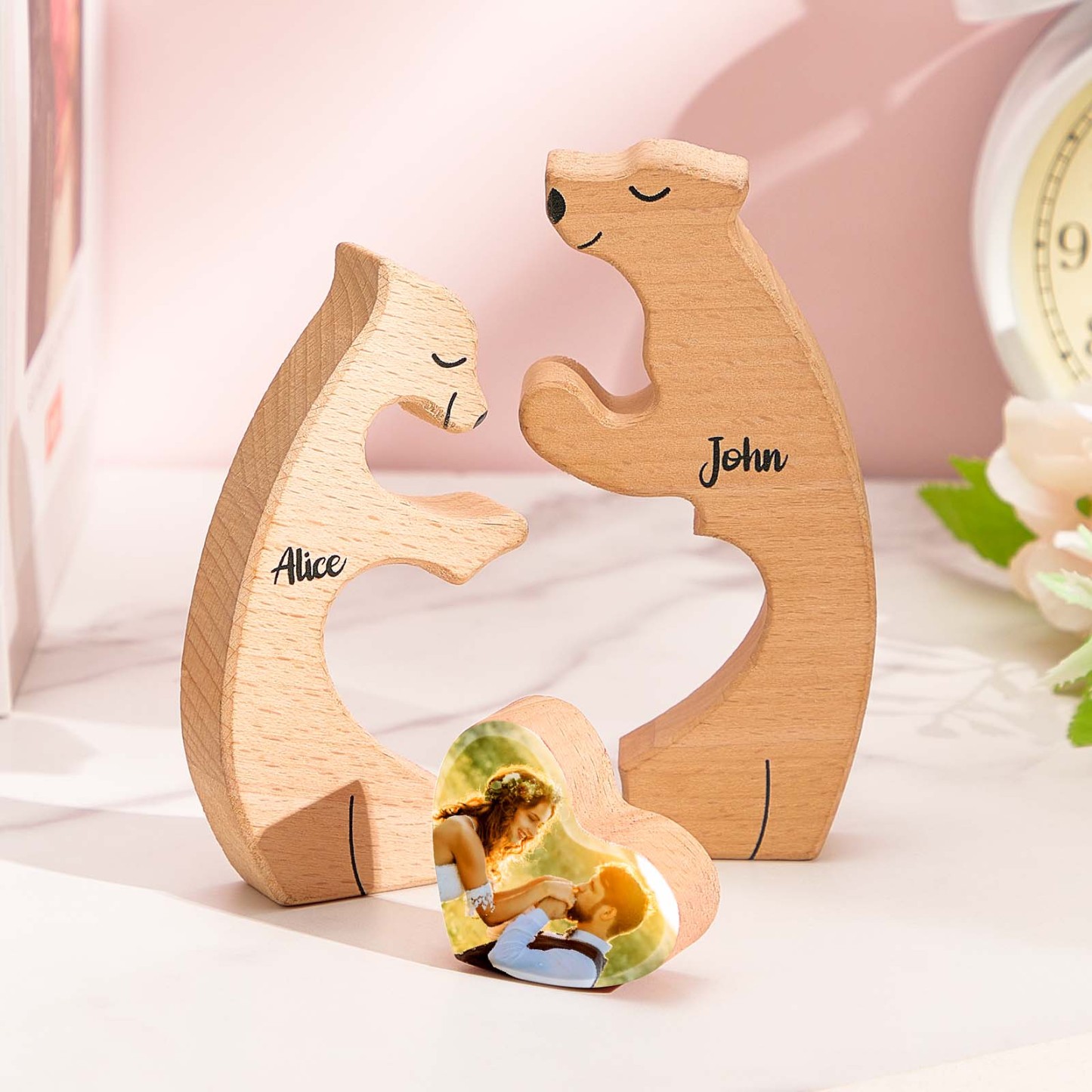 Personalized Bear Couple Wooden Art Puzzle with Names and Photos Gift for Couple - soufeelmy