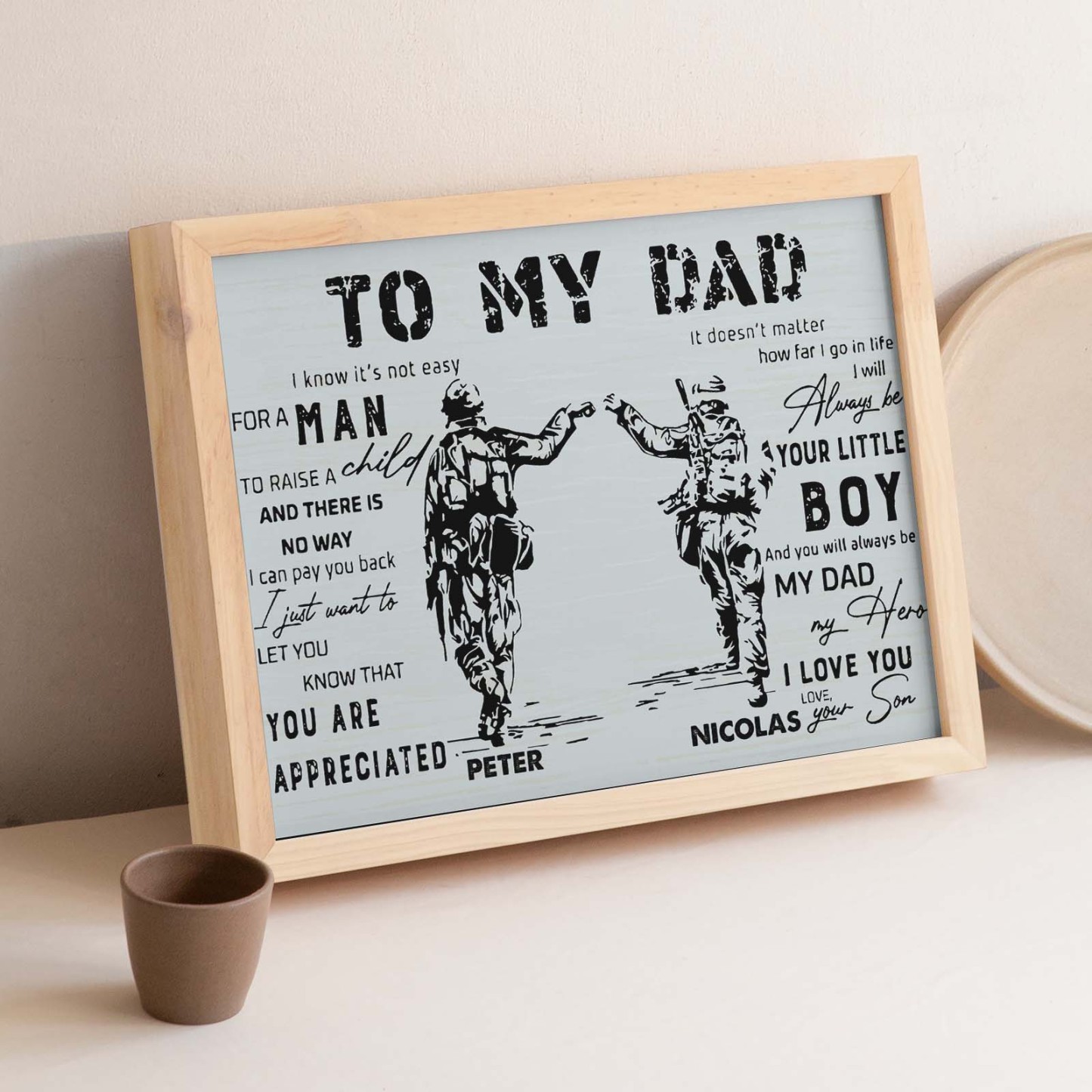 Custom Soldier Wooden Frame Army Style To My Dad with Name Father's Day Gift - soufeelmy