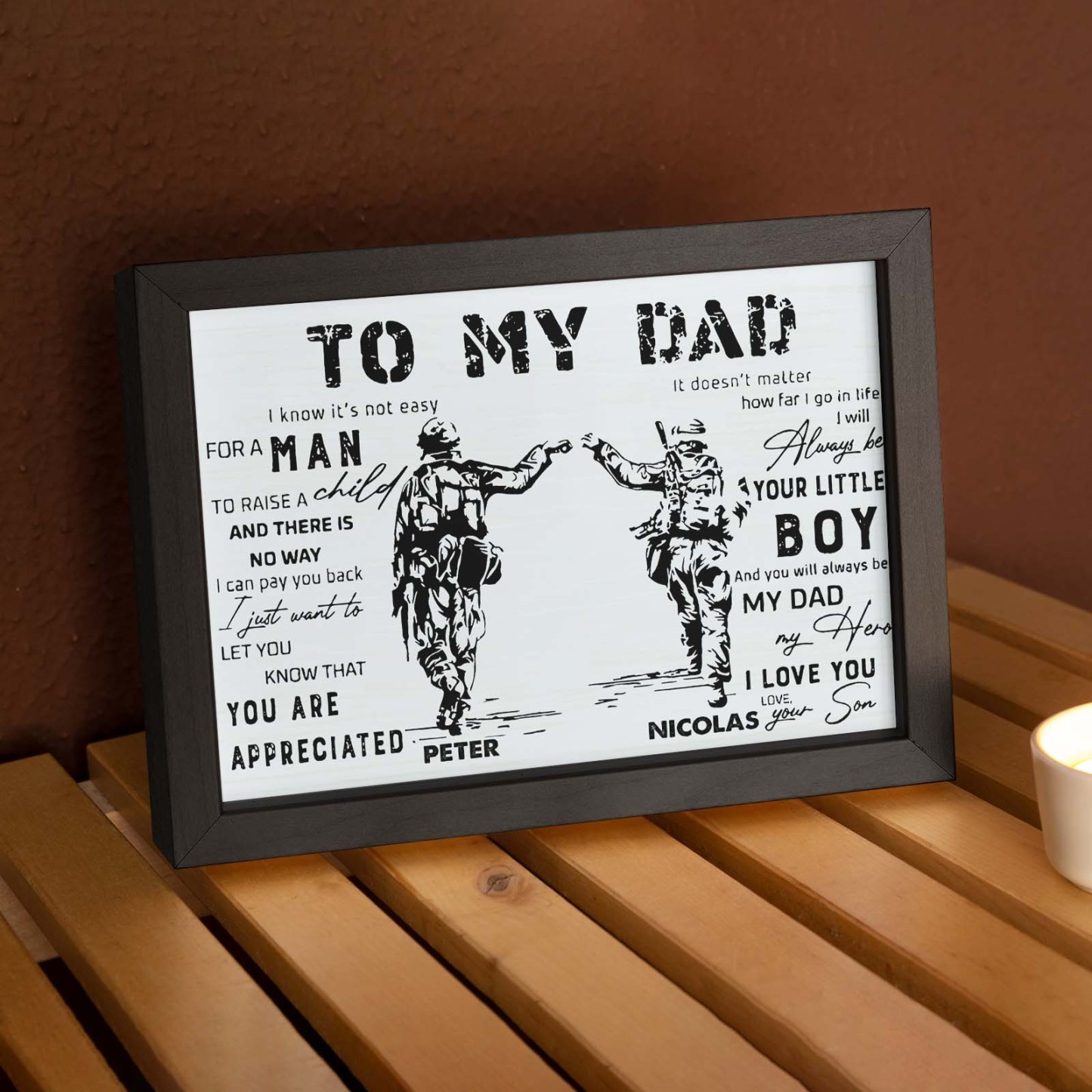 Custom Soldier Wooden Frame Army Style To My Dad with Name Father's Day Gift - soufeelmy