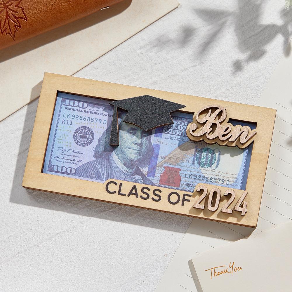 Personalized Name Laser-Cut Graduation Wooden Cash Holder Money Gift for Class of 2024 College Graduates - soufeelmy