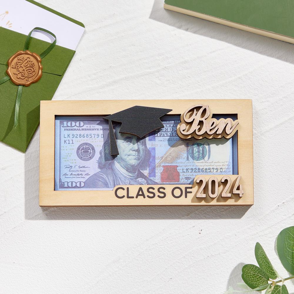 Personalized Name Laser-Cut Graduation Wooden Cash Holder Money Gift for Class of 2024 College Graduates - soufeelmy