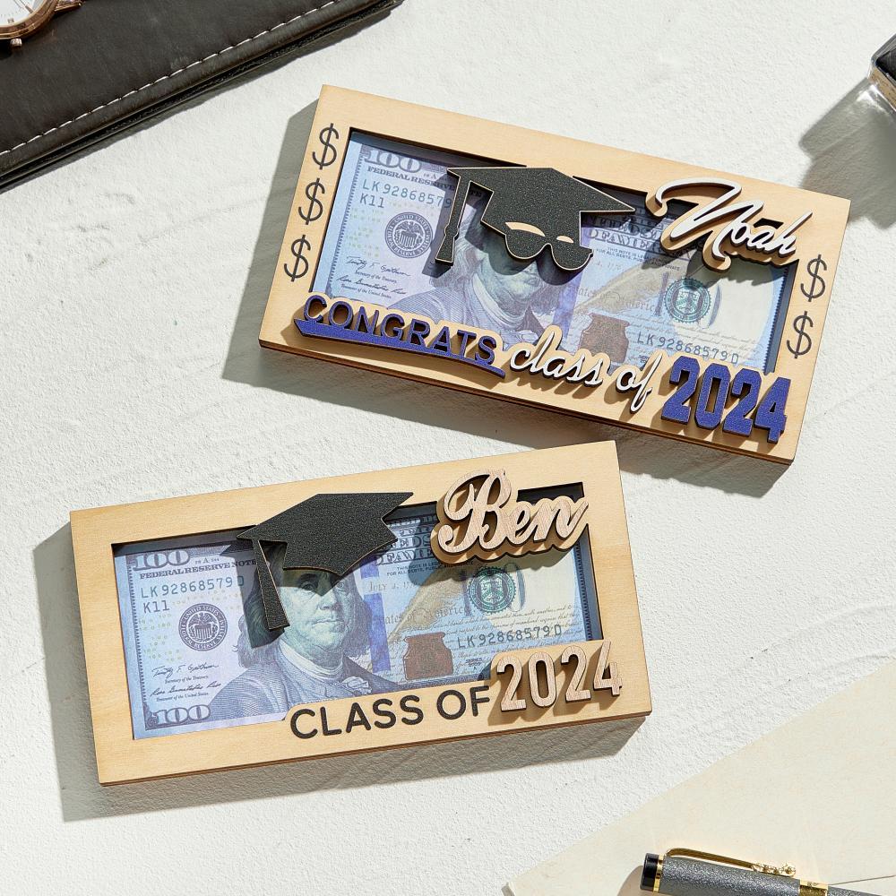 Personalized Name Laser-Cut Graduation Wooden Cash Holder Money Gift for Class of 2024 College Graduates - soufeelmy