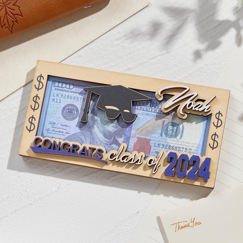 Personalized Name Laser-Cut Graduation Wooden Cash Holder Money Gift for Class of 2024 College Graduates - soufeelmy