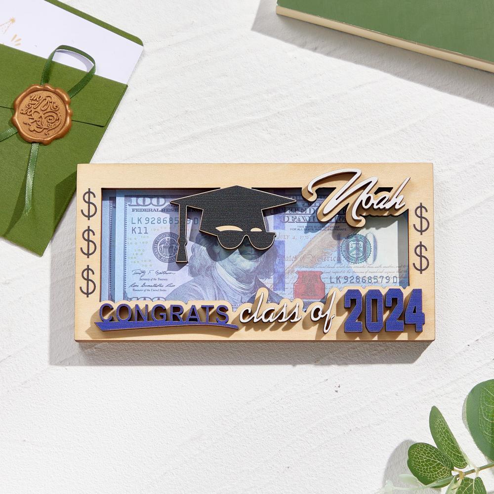 Personalized Name Laser-Cut Graduation Wooden Cash Holder Money Gift for Class of 2024 College Graduates - soufeelmy
