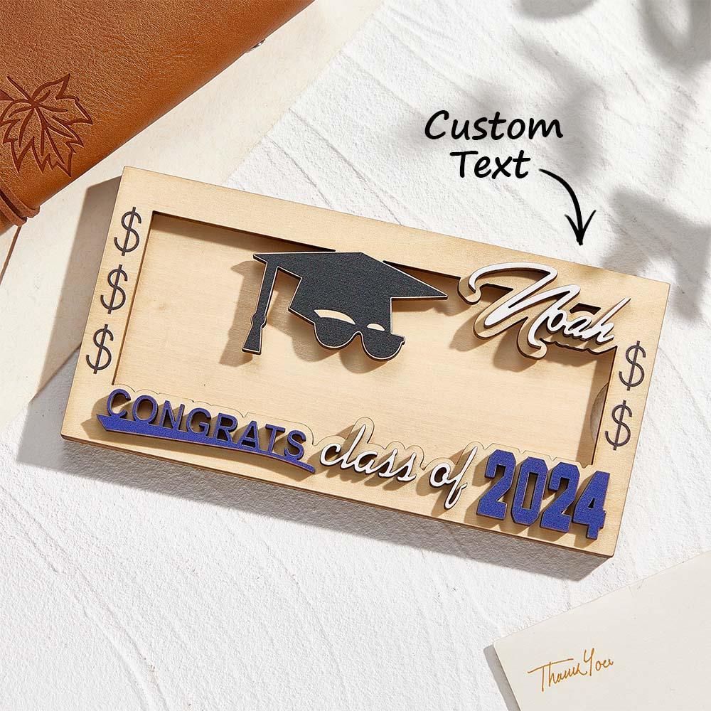 Personalized Name Laser-Cut Graduation Wooden Cash Holder Money Gift for Class of 2024 College Graduates - soufeelmy