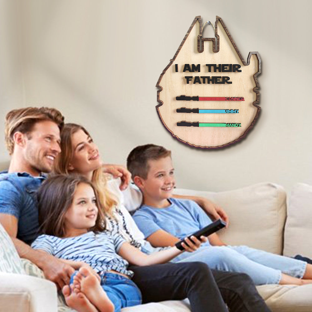 Personalized Light Saber Plaque I Am Their Father Wooden Sign Father's Day Gift - soufeelmy