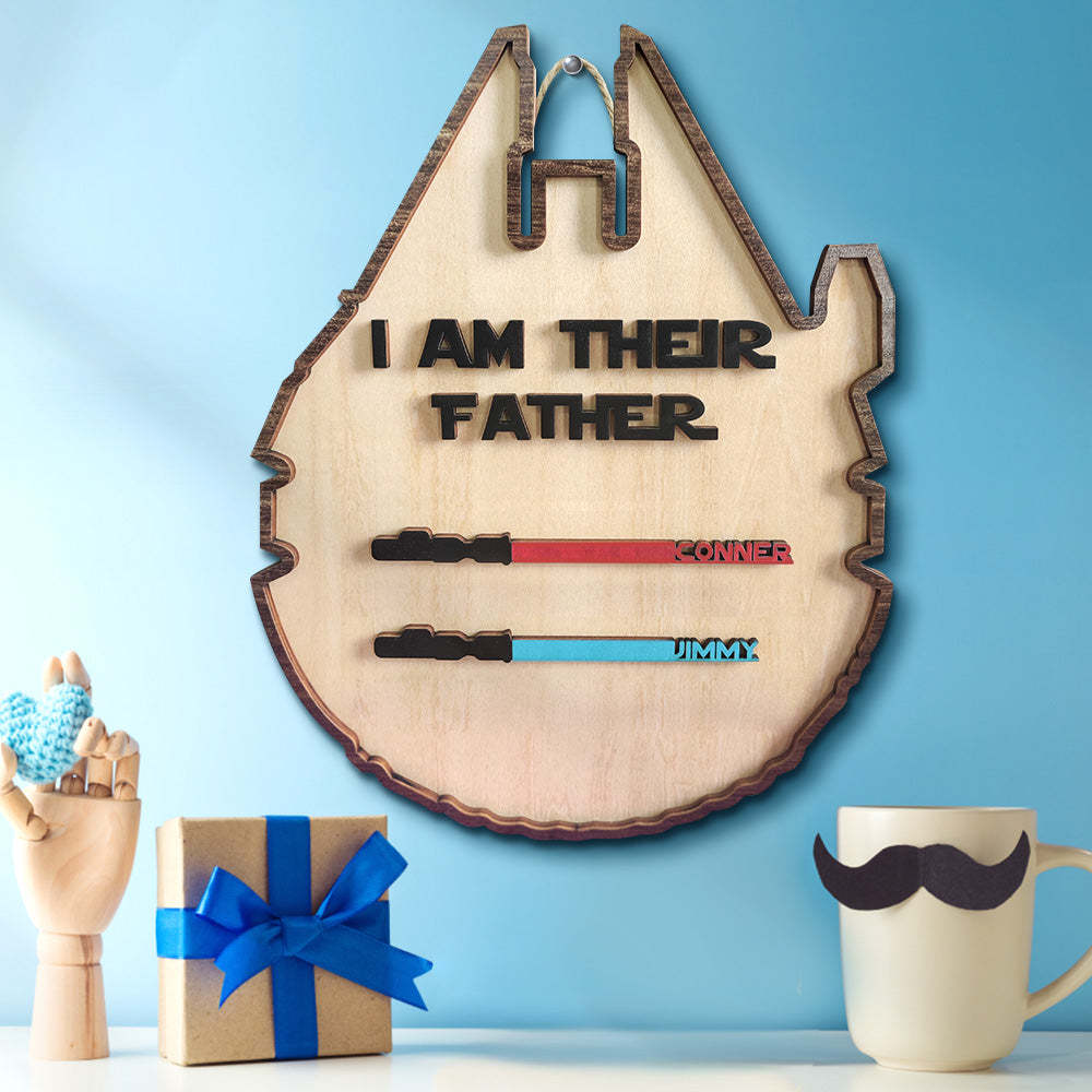 Personalized Light Saber Plaque I Am Their Father Wooden Sign Father's Day Gift - soufeelmy