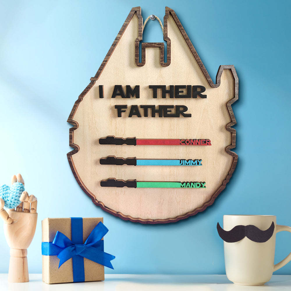 Personalized Light Saber Plaque I Am Their Father Wooden Sign Father's Day Gift - soufeelmy