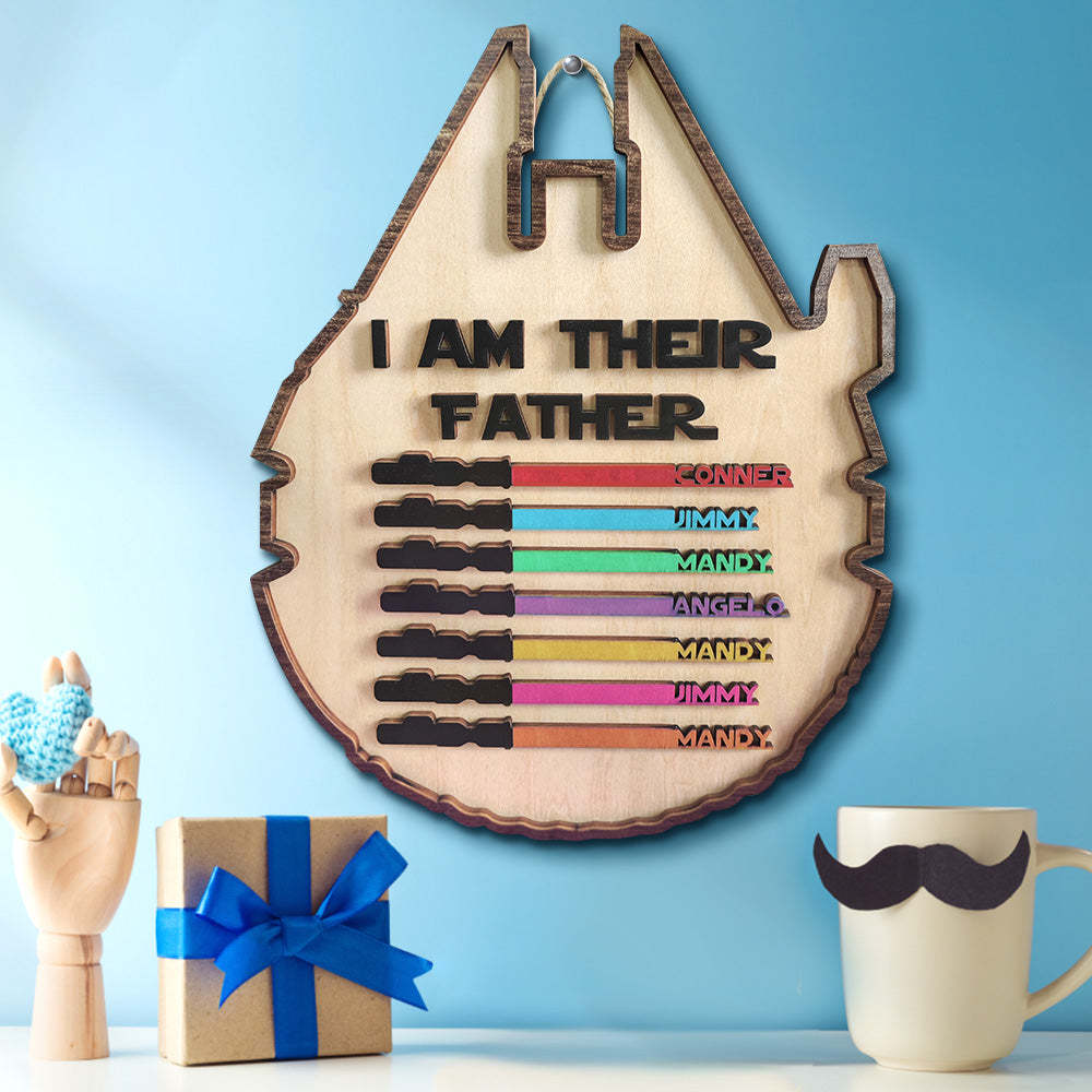 Personalized Light Saber Plaque I Am Their Father Wooden Sign Father's Day Gift - soufeelmy
