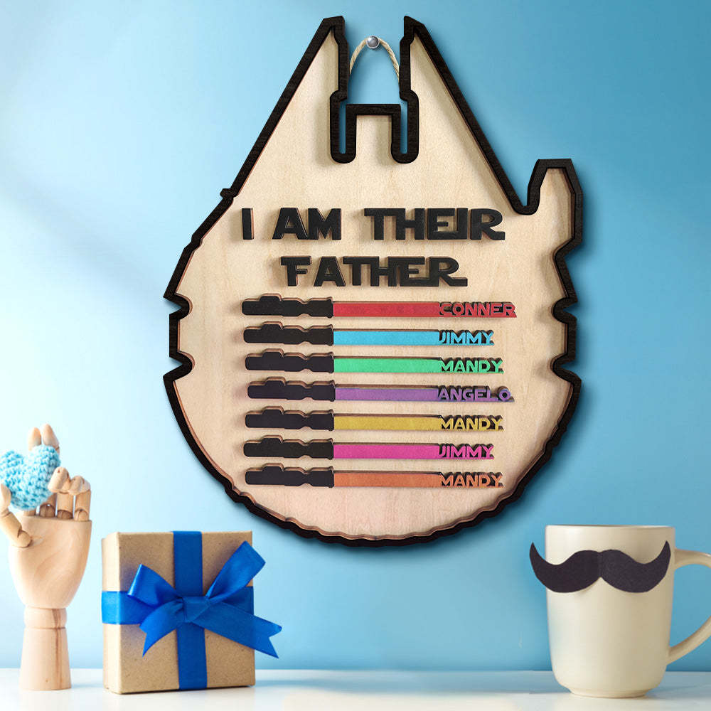 Personalized Light Saber Plaque I Am Their Father Wooden Sign Father's Day Gift - soufeelmy