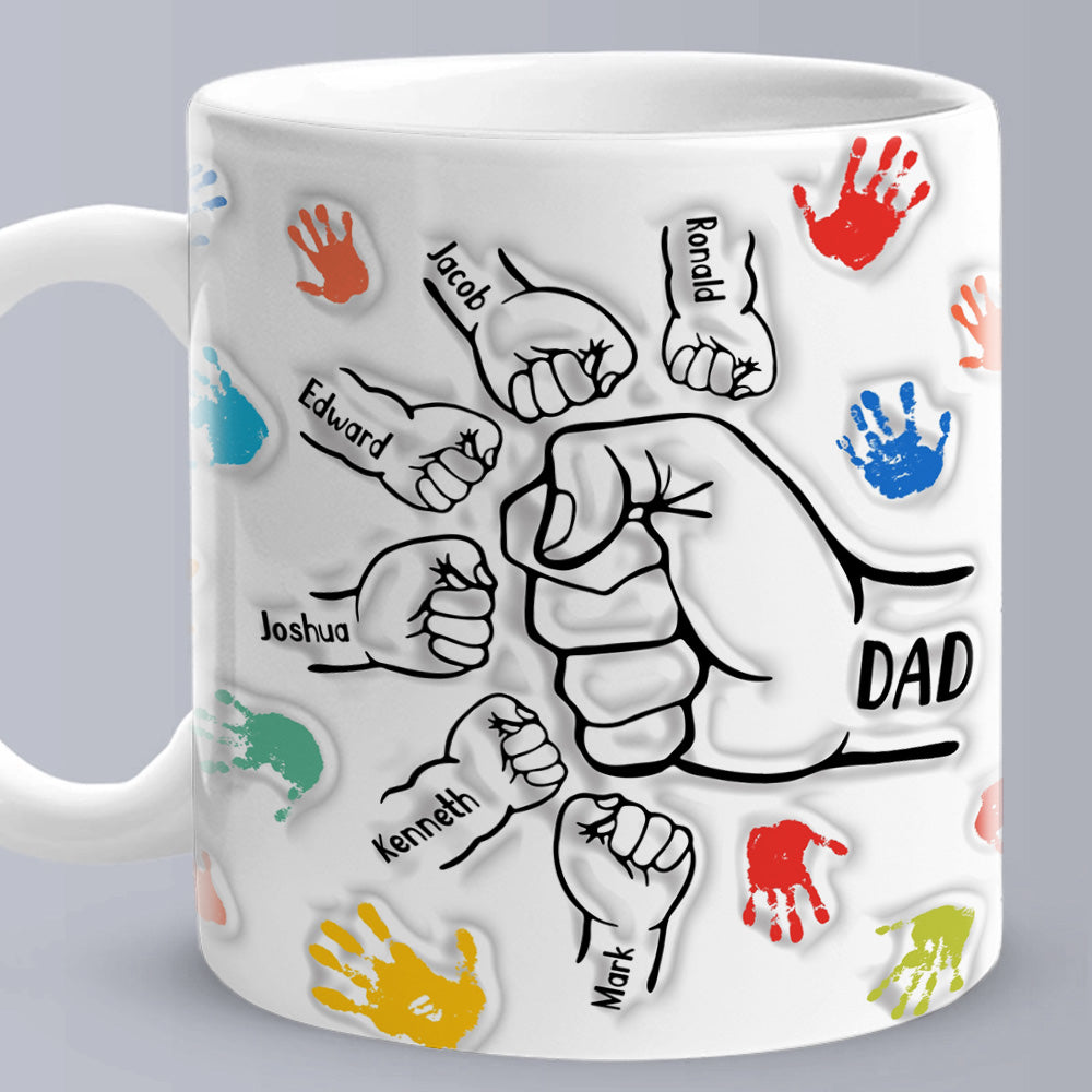 Personalized Custom Names 3D Inflated Effect Printed Mug Gift for Dad Grandpa - soufeelmy