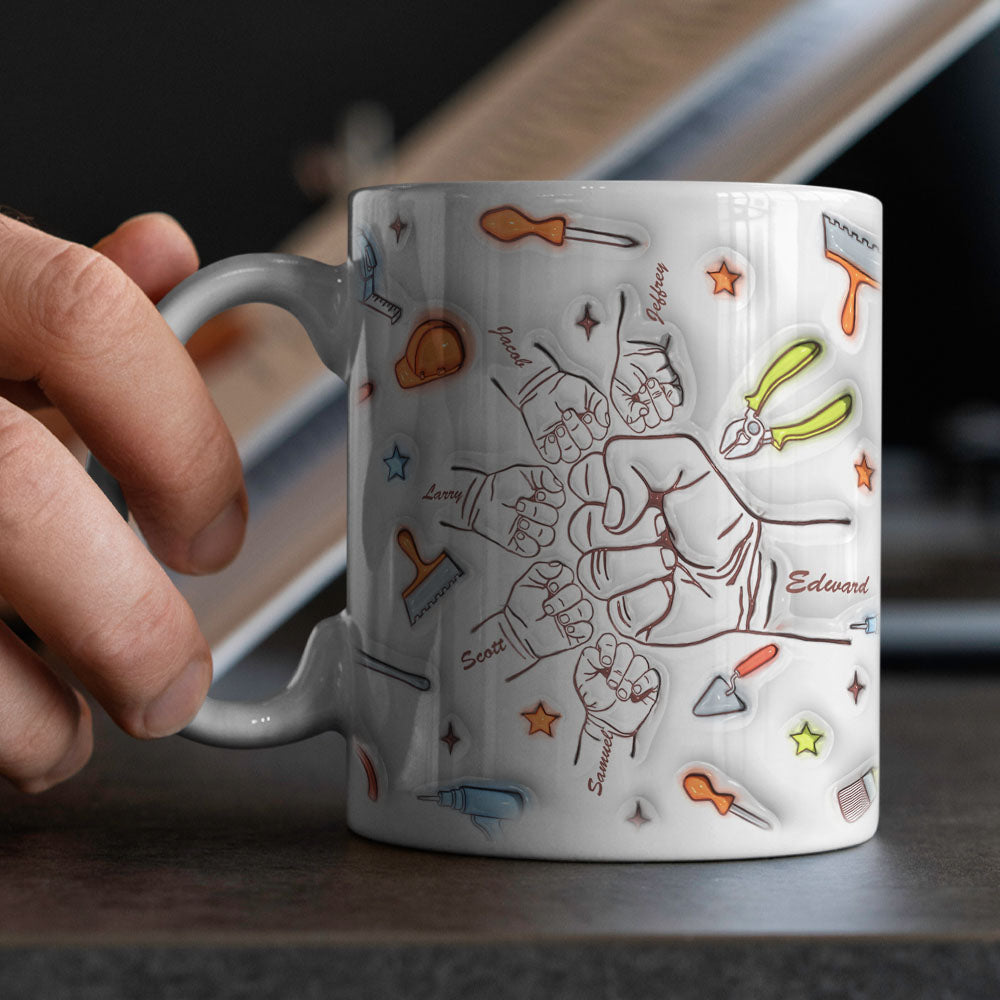 Personalized Names Custom 1-6 Kids 3D Inflated Effect Printed Mug Gift for Dad Grandpa Great Fixer - soufeelmy
