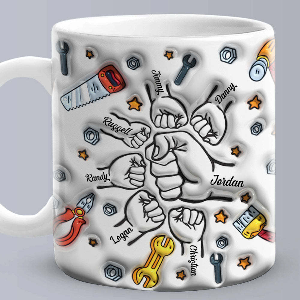 Father's Day Gifts Personalized Names Custom 3D Inflated Effect Printed Mug 1-6 Kids - soufeelmy