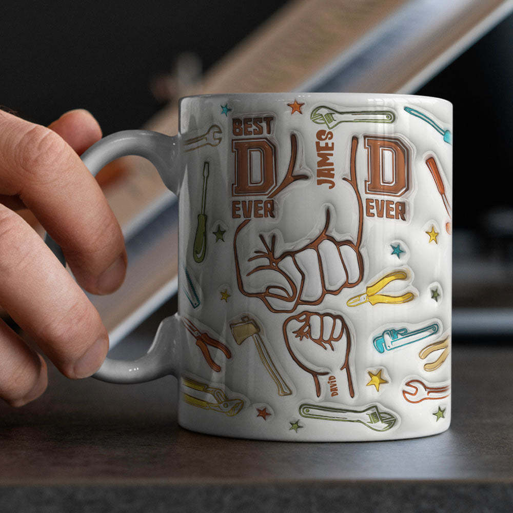 Gifts for Dad Personalized Names Custom 1-6 Kids 3D Inflated Effect Printed Mug Happy Father's Day - soufeelmy