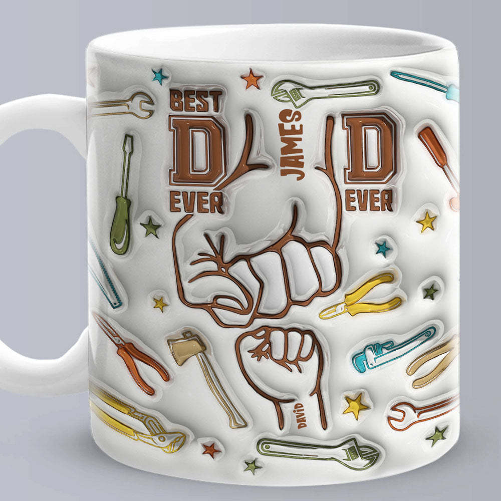 Gifts for Dad Personalized Names Custom 1-6 Kids 3D Inflated Effect Printed Mug Happy Father's Day