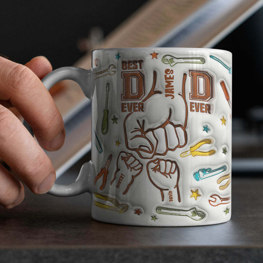 Gifts for Dad Personalized Names Custom 1-6 Kids 3D Inflated Effect Printed Mug Happy Father's Day - soufeelmy