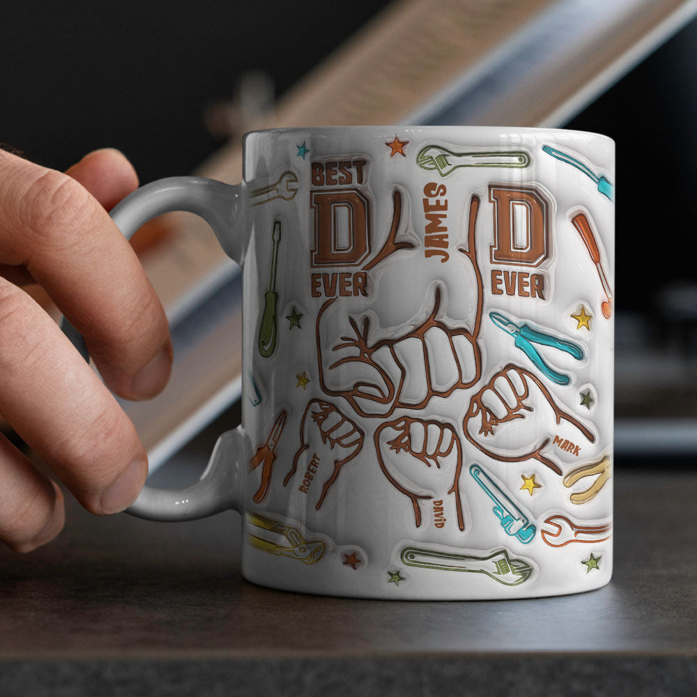 Gifts for Dad Personalized Names Custom 1-6 Kids 3D Inflated Effect Printed Mug Happy Father's Day - soufeelmy