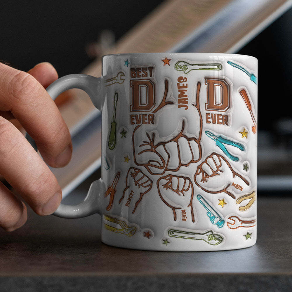 Gifts for Dad Personalized Names Custom 1-6 Kids 3D Inflated Effect Printed Mug Happy Father's Day - soufeelmy