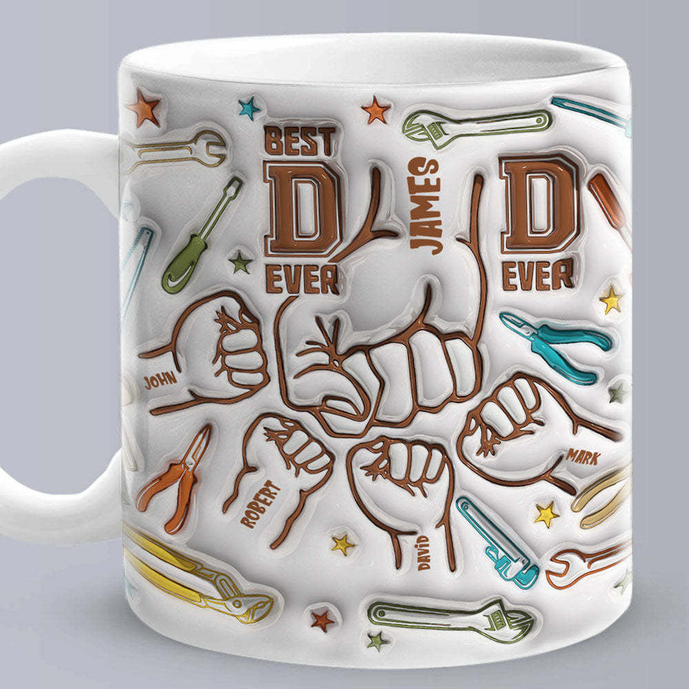 Gifts for Dad Personalized Names Custom 1-6 Kids 3D Inflated Effect Printed Mug Happy Father's Day - soufeelmy