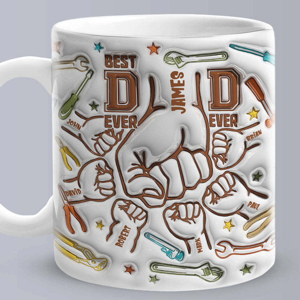 Gifts for Dad Personalized Names Custom 1-6 Kids 3D Inflated Effect Printed Mug Happy Father's Day - soufeelmy