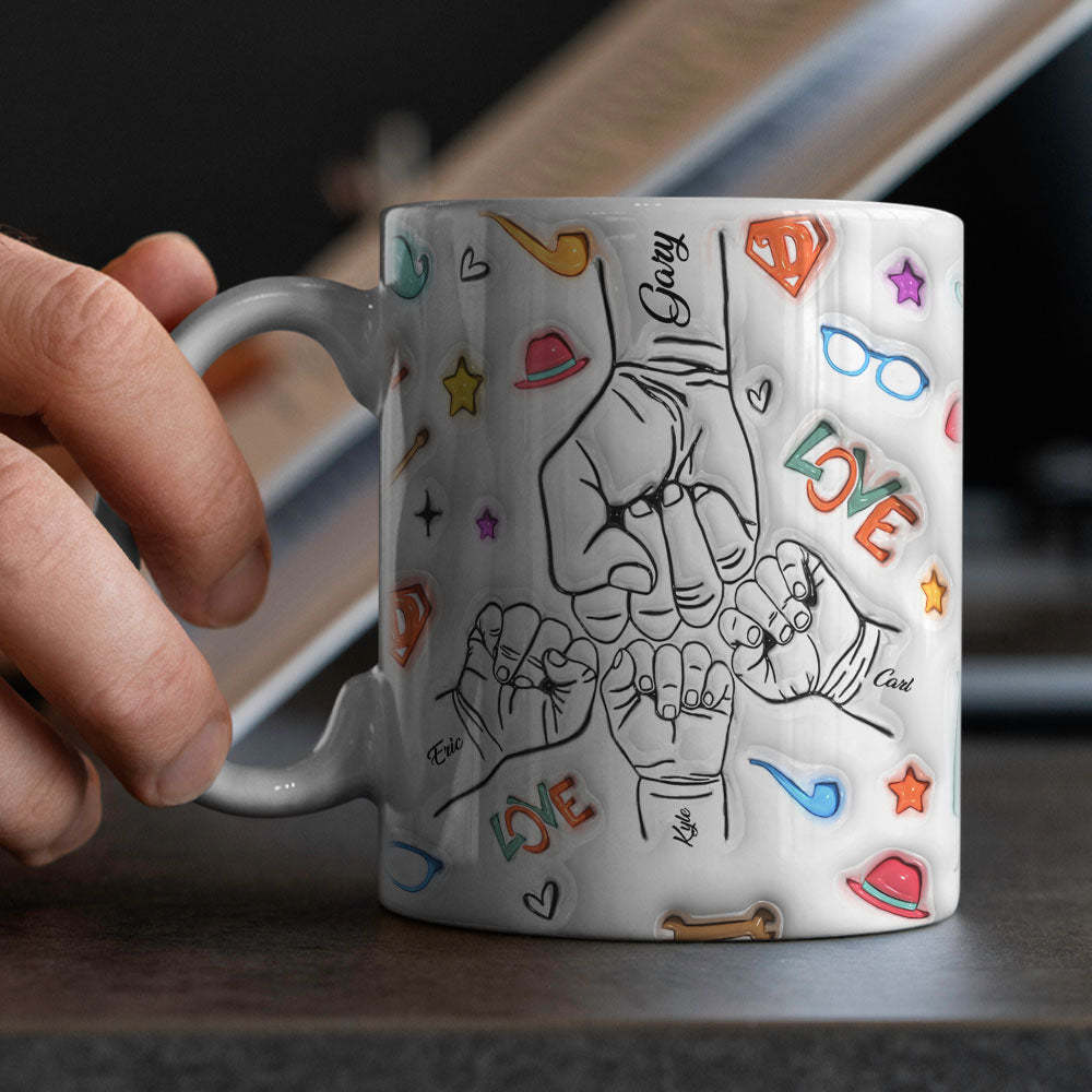 Gifts for Dad Custom 1-6 Kids Personalized Names 3D Inflated Effect Printed Mug Father's Day Gifts - soufeelmy