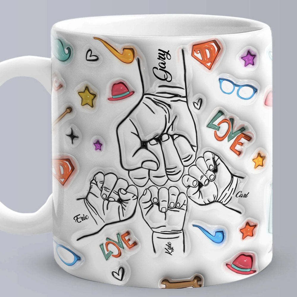 Gifts for Dad Custom 1-6 Kids Personalized Names 3D Inflated Effect Printed Mug Father's Day Gifts - soufeelmy