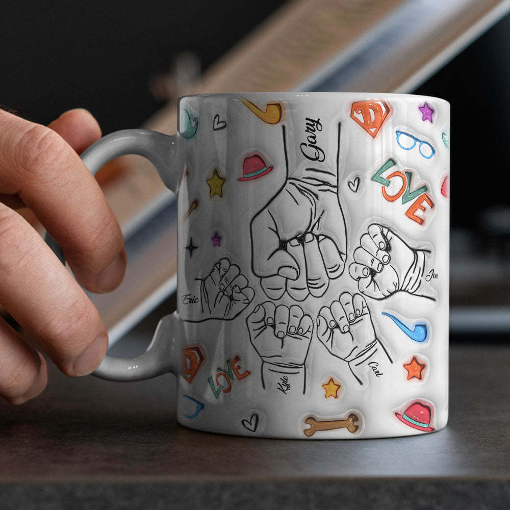 Gifts for Dad Custom 1-6 Kids Personalized Names 3D Inflated Effect Printed Mug Father's Day Gifts - soufeelmy