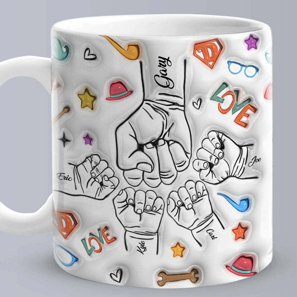 Gifts for Dad Custom 1-6 Kids Personalized Names 3D Inflated Effect Printed Mug Father's Day Gifts - soufeelmy