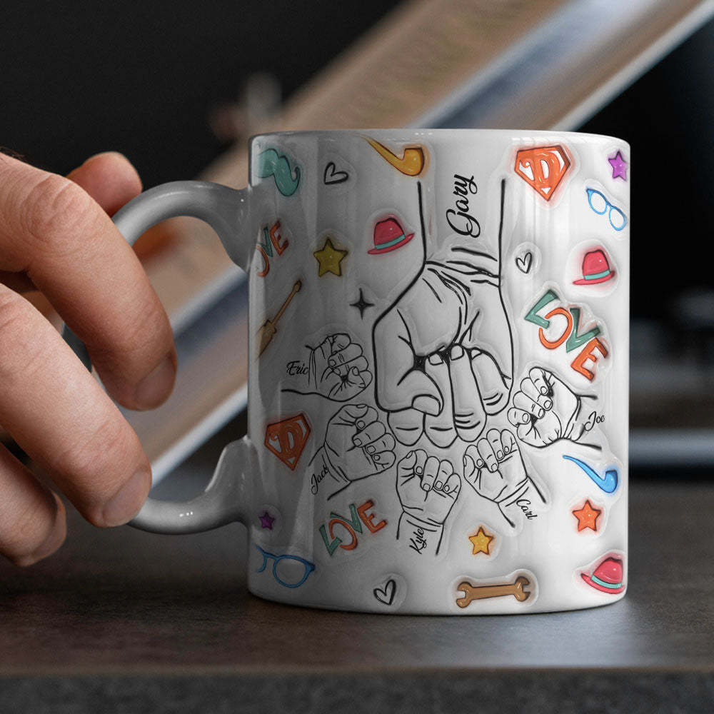 Gifts for Dad Custom 1-6 Kids Personalized Names 3D Inflated Effect Printed Mug Father's Day Gifts - soufeelmy