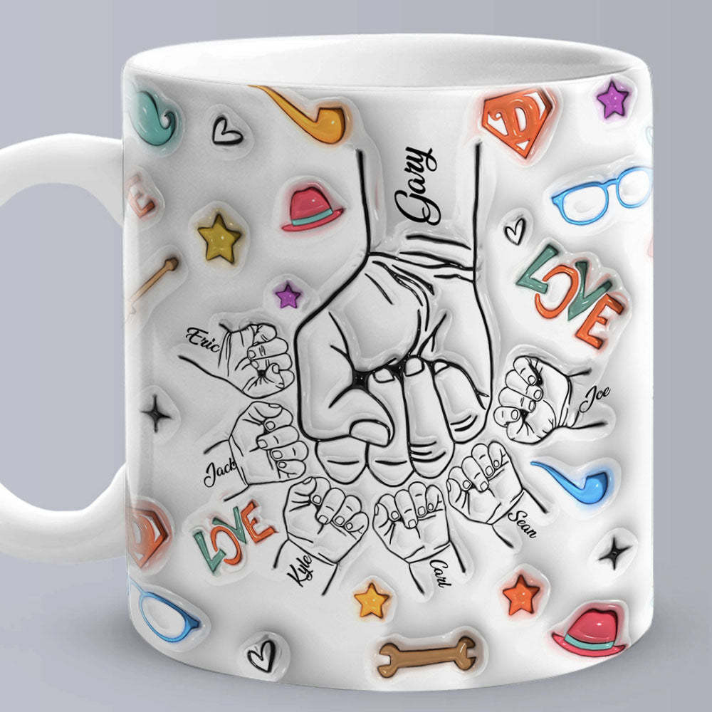 Gifts for Dad Custom 1-6 Kids Personalized Names 3D Inflated Effect Printed Mug Father's Day Gifts - soufeelmy