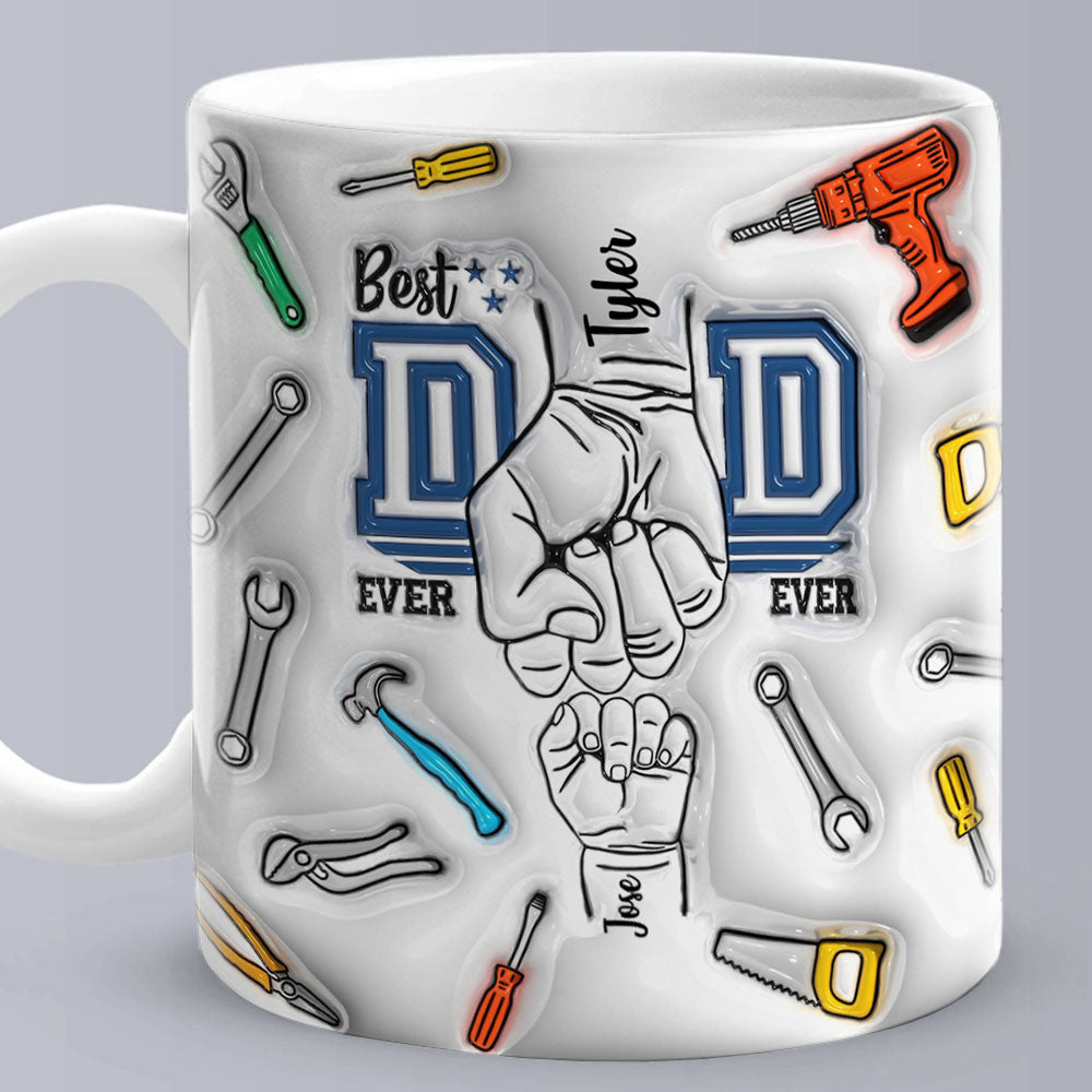 Father's Day Gifts Custom 1-6 Kids Personalized Names 3D Inflated Effect Printed Mug Best Dad Ever - soufeelmy