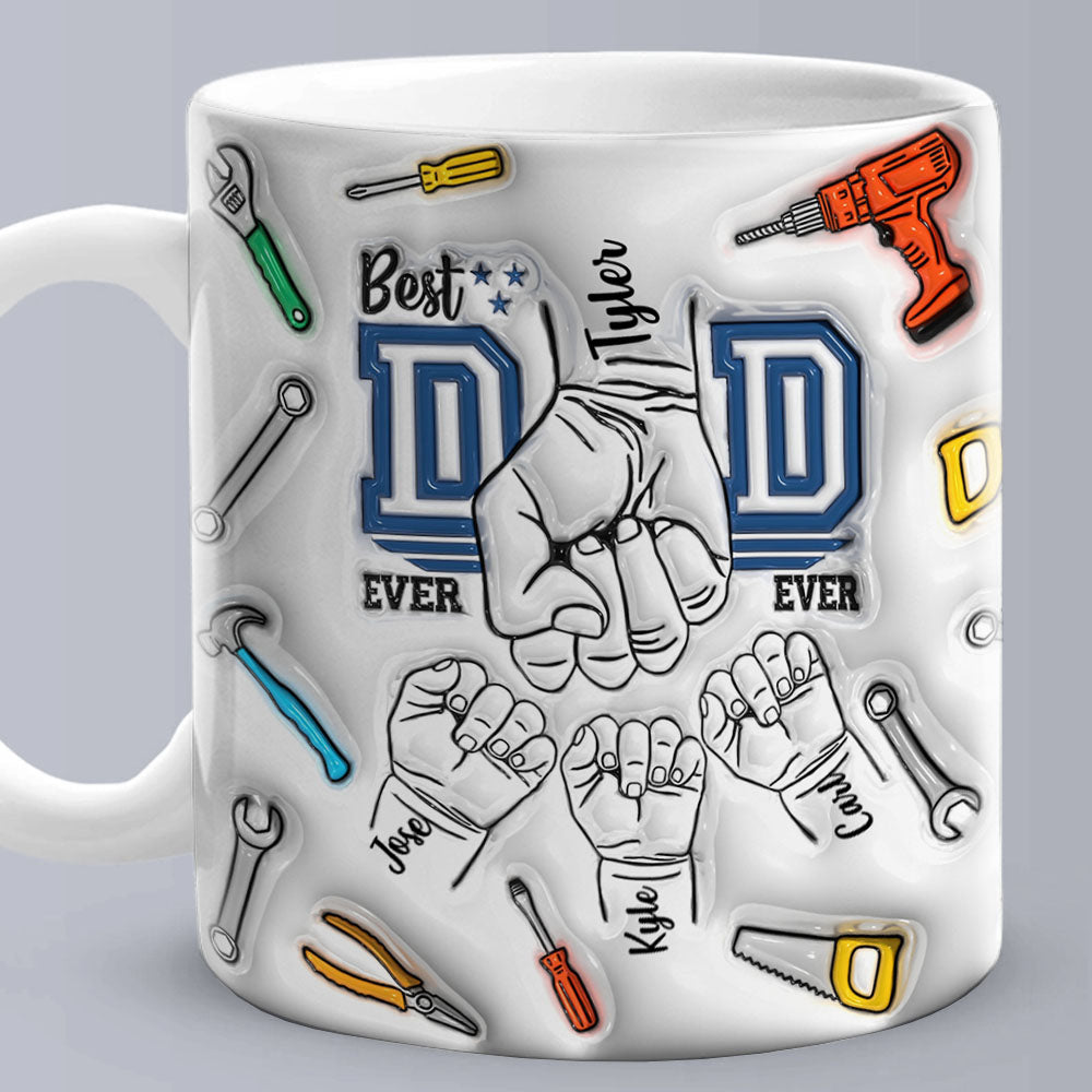 Father's Day Gifts Custom 1-6 Kids Personalized Names 3D Inflated Effect Printed Mug Best Dad Ever - soufeelmy