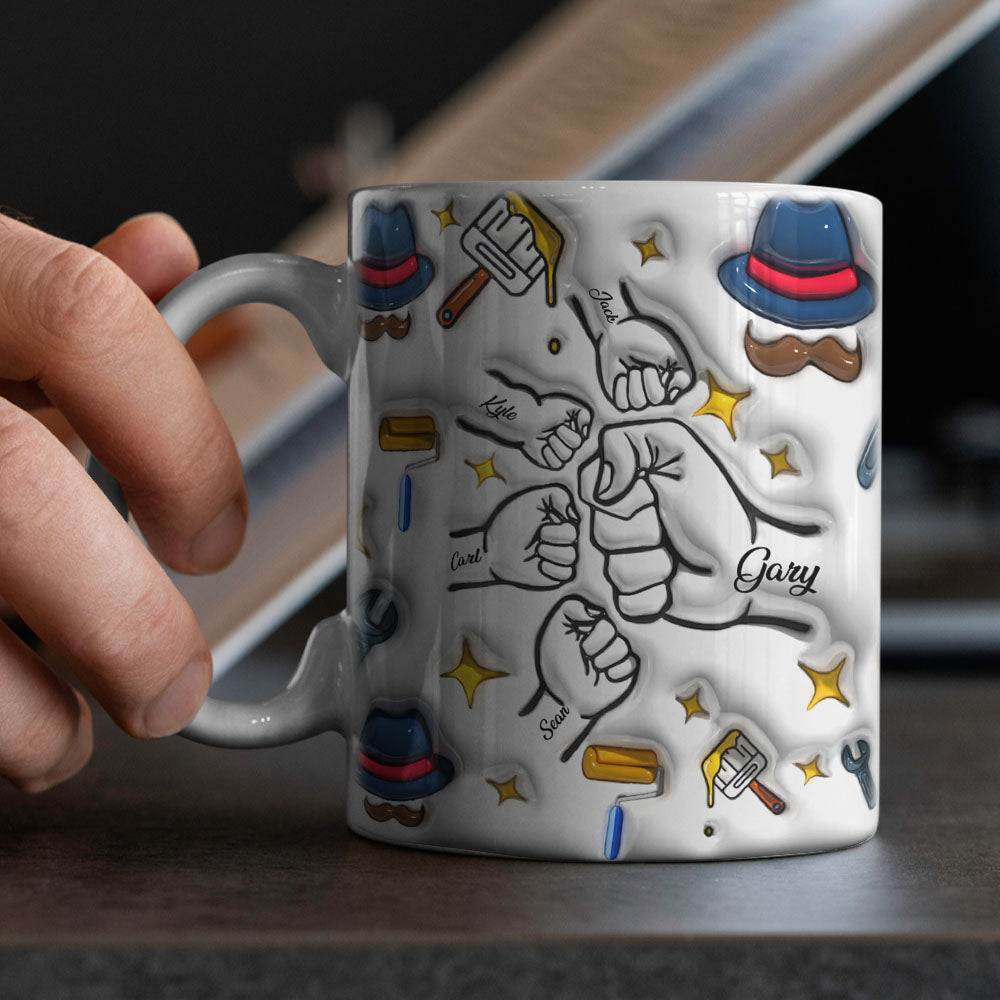 Father's Day Gifts Custom 1-6 Kids Personalized Names 3D Inflated Effect Printed Coffee Mug - soufeelmy