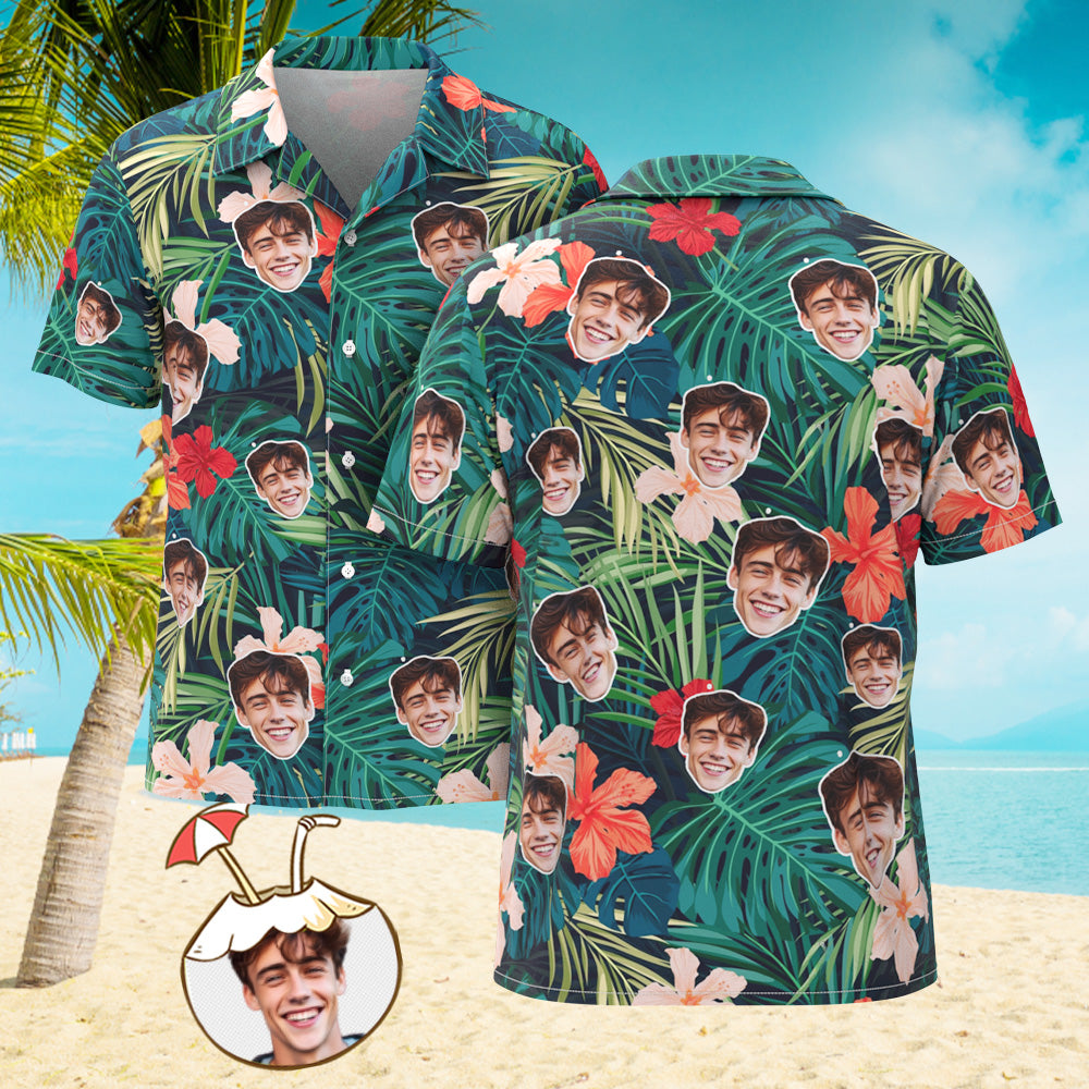 Custom Men's Shirt Face All Over Print Hawaiian Shirt Forest Tropical - MyHawaiianShirts