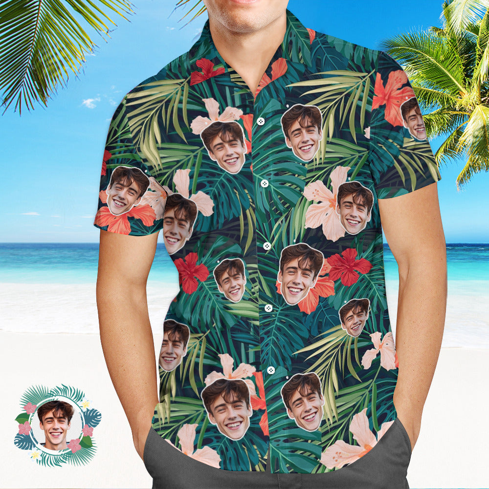 Custom Men's Shirt Face All Over Print Hawaiian Shirt Forest Tropical - MyHawaiianShirts