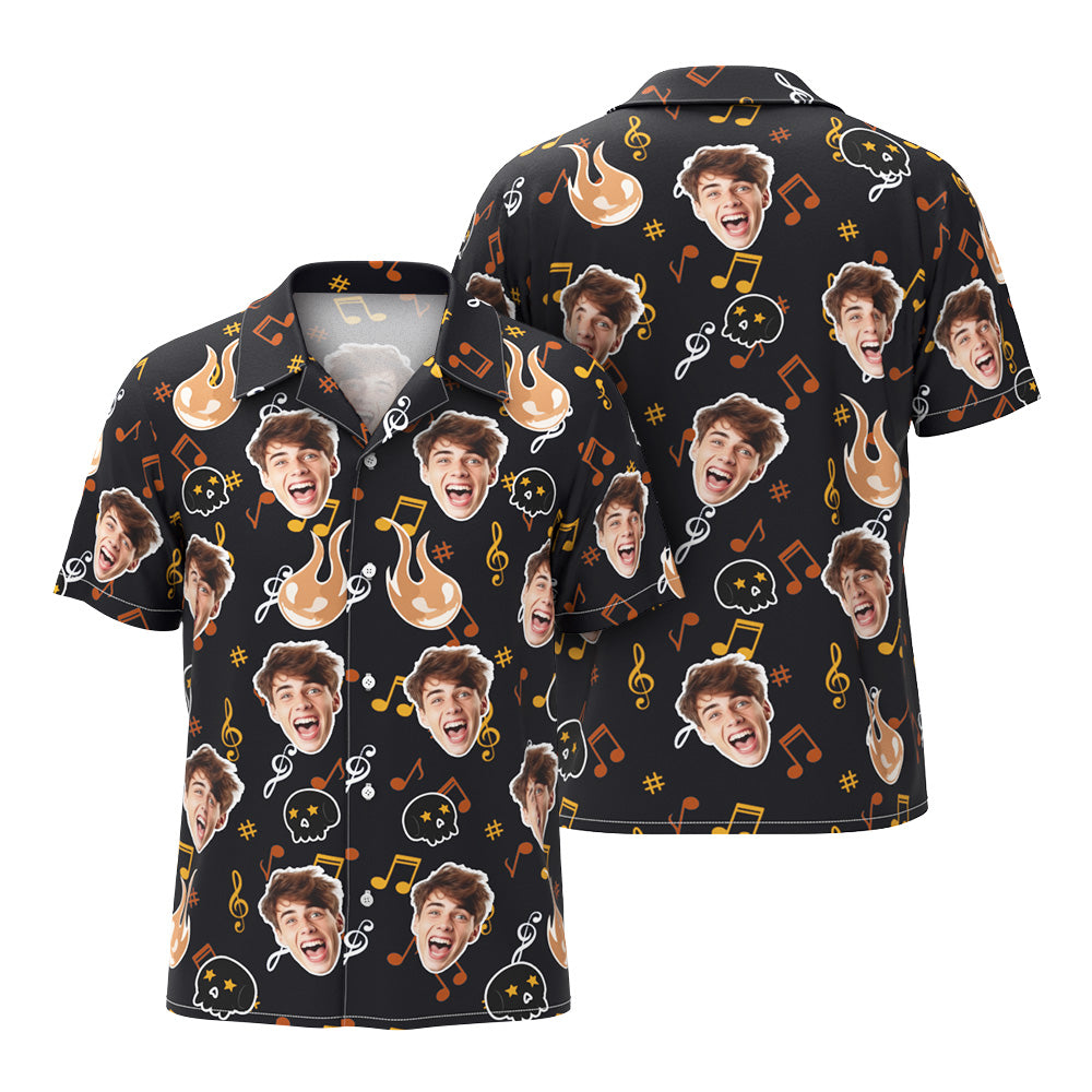 Custom Funny Face Hawaiian Shirt Halloween Photo Shirt Black Skull Halloween Drama Gift - MyHawaiianShirts