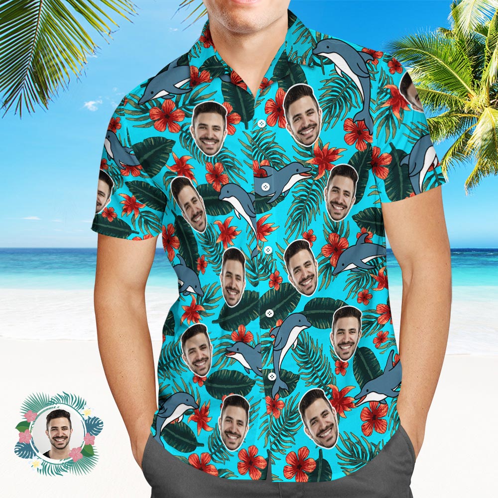 Custom Men's Shirt Face All Over Print Hawaiian Shirt Shark - MyHawaiianShirts