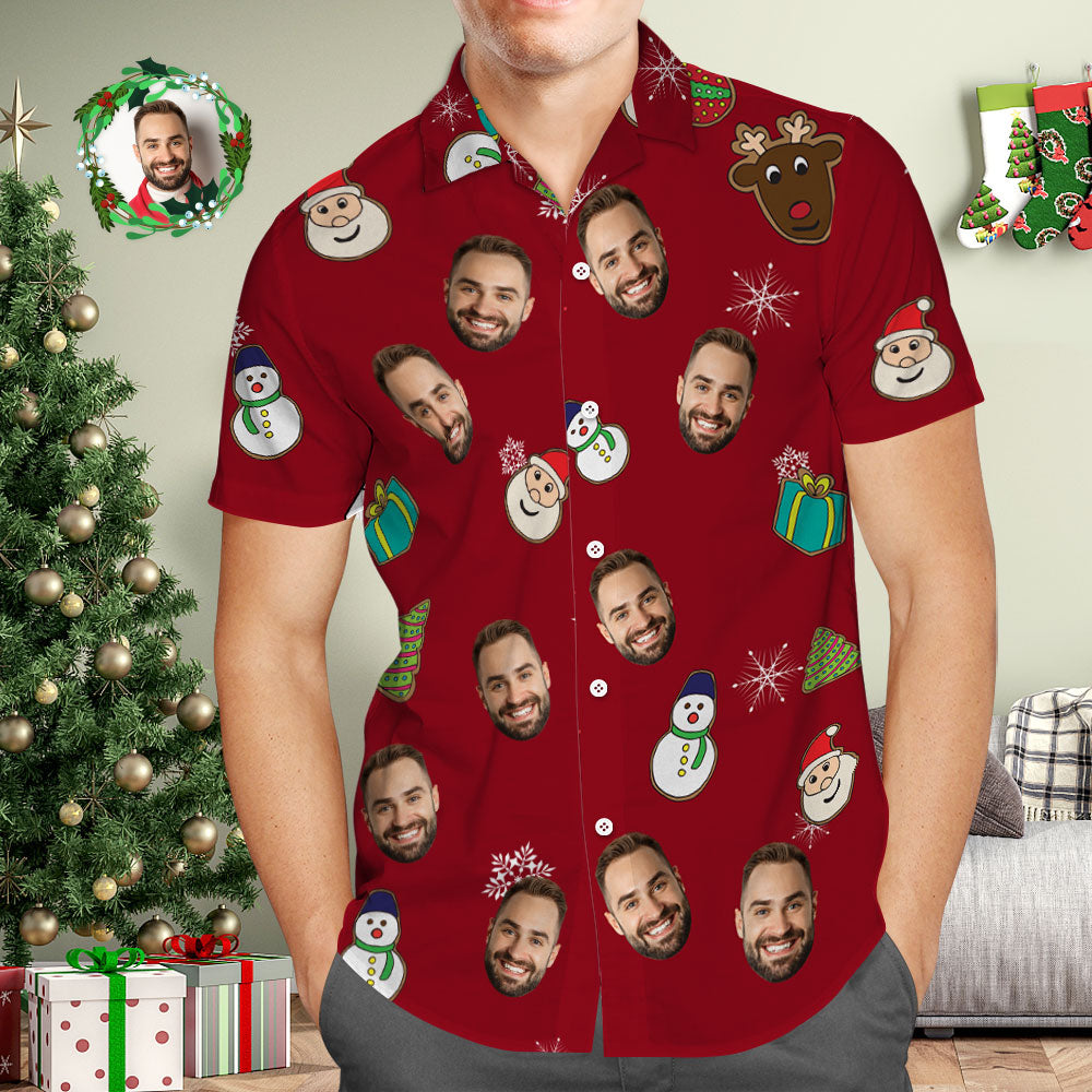 Custom Face Hawaiian Shirt Personalized Photo Red Hawaiian Shirts Santa Claus Merry Christmas - MyHawaiianShirts