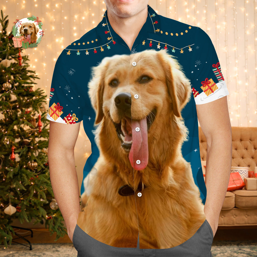 Custom Face Hawaiian Shirts Personalized Photo Gift Men's Christmas Shirts for Pet Lovers - Stars and Gifts - MyHawaiianShirts