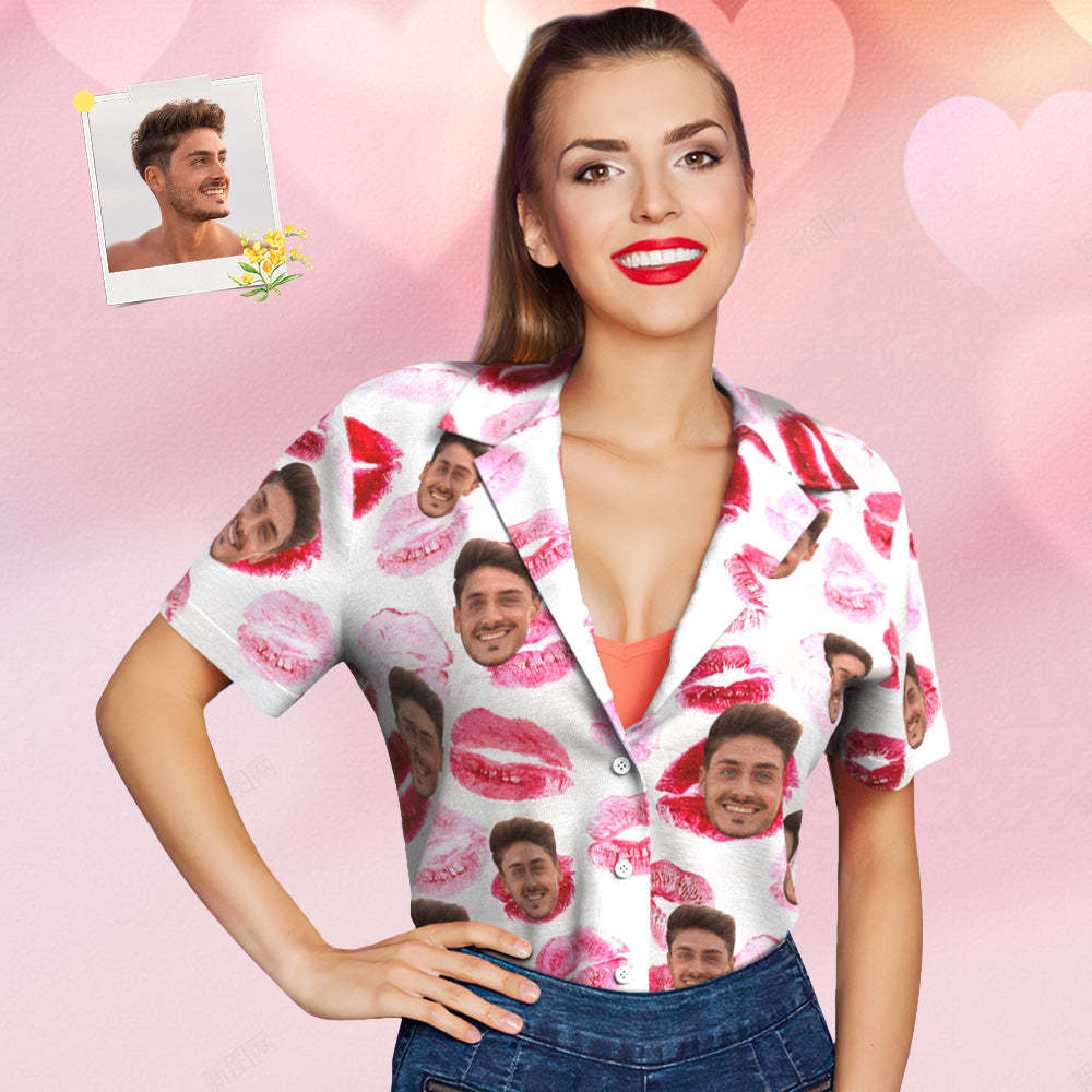 Custom Face Hawaiian Style Red lips Personalized Shirt Couple Outfit - MyHawaiianShirts
