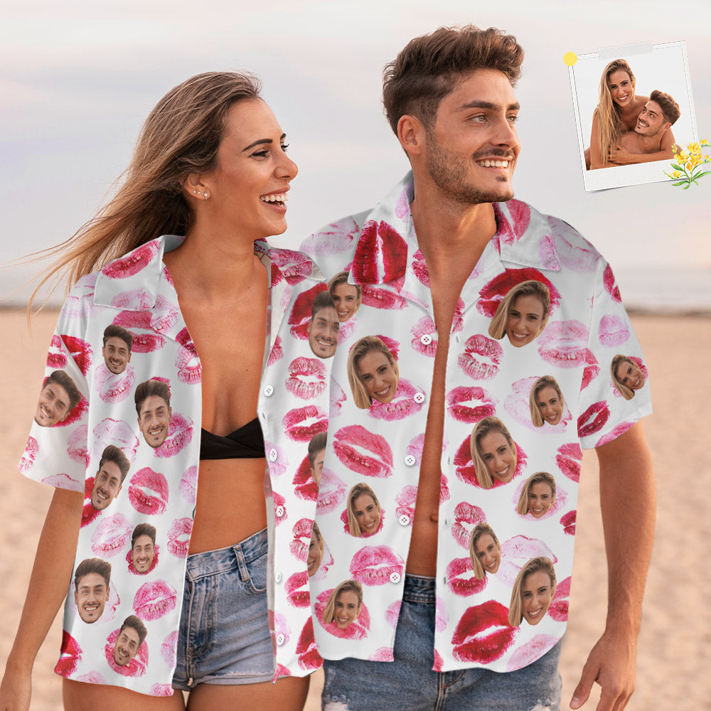 Custom Face Hawaiian Style Red lips Personalized Shirt Couple Outfit - MyHawaiianShirts