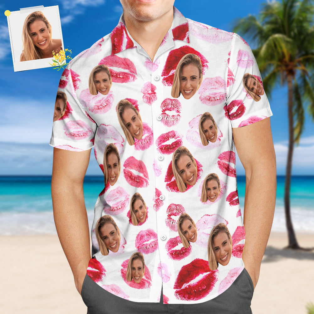 Custom Face Hawaiian Shirt All Over Print Personalized Shirt - Red lips - MyHawaiianShirts