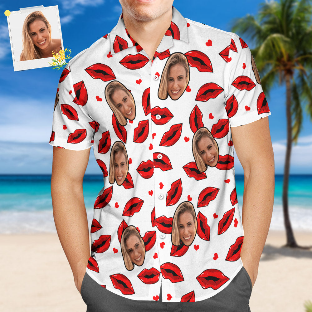 Custom Face Hawaiian Shirt All Over Print Funny Red Lips Personalized Shirt - MyHawaiianShirts