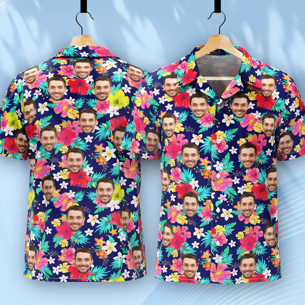 Custom Hawaiian Shirt for Men Personalized Short Sleeves Shirt with Picture Face Photo Printed Hawaii Shirt Colorful Flower - MyHawaiianShirts
