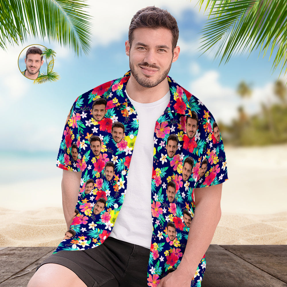 Custom Hawaiian Shirt for Men Personalized Short Sleeves Shirt with Picture Face Photo Printed Hawaii Shirt Colorful Flower - MyHawaiianShirts