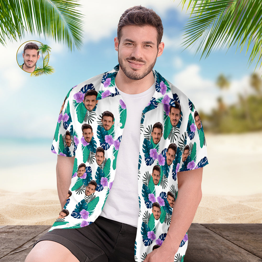 Custom Hawaiian Shirt for Men Personalized Short Sleeves Shirt with Picture Face Photo Printed Hawaii Shirt Green Flower - MyHawaiianShirts