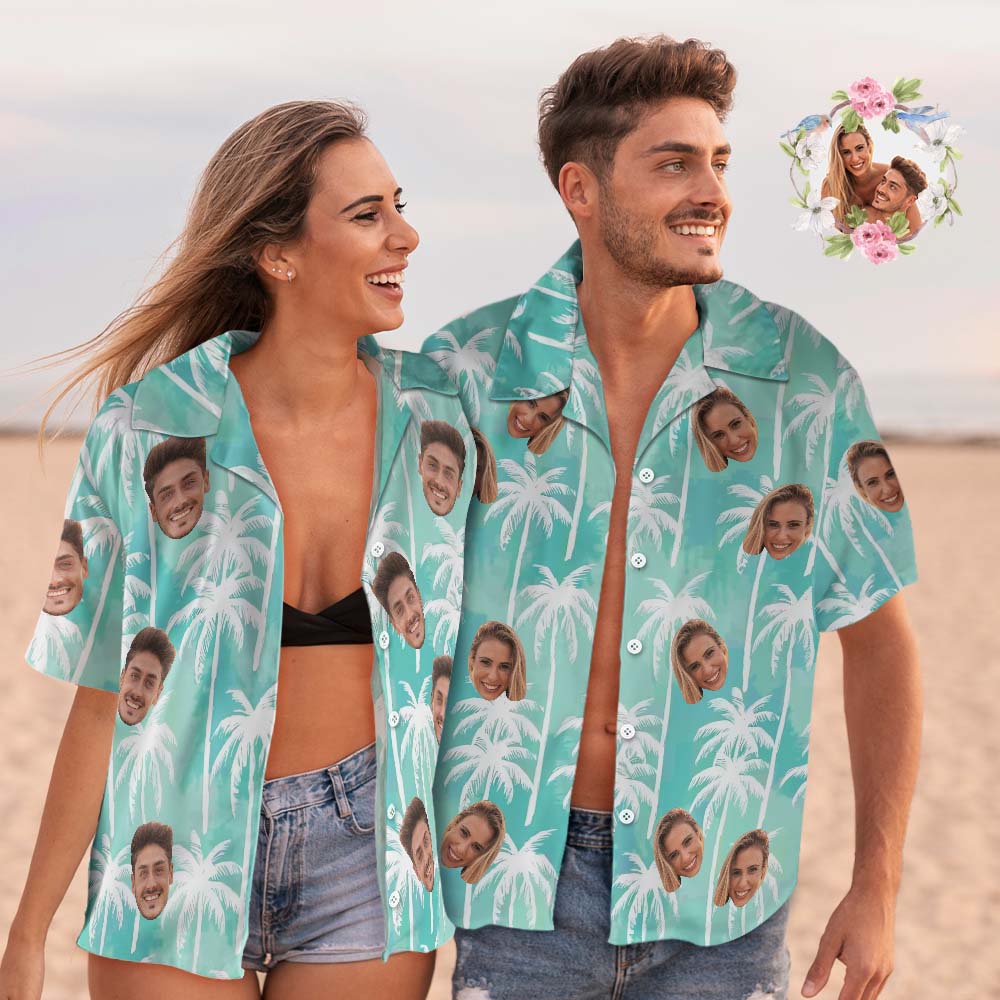 Custom Face Hawaiian Shirt Face Paradise Palms Hawaiian Shirt Couple Outfit Shirt - MyHawaiianShirts