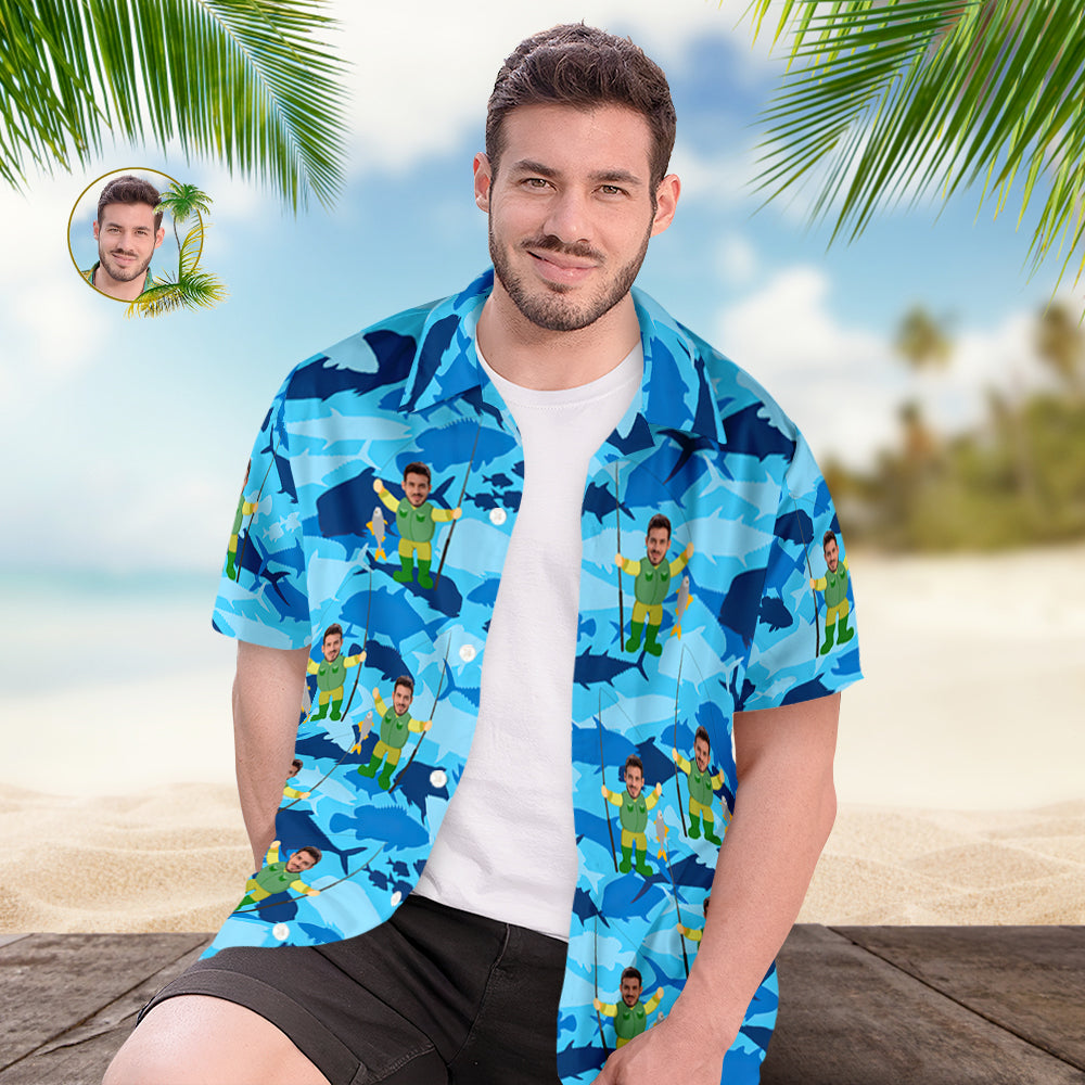 Custom Men's Hawaiian Shirt Fisherman Summer Vacation Face Hawaiian Shirt - MyHawaiianShirts