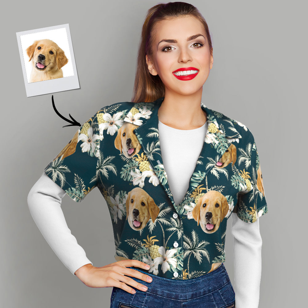Custom Dog Face Hawaiian Shirt Funky Vintage Hawaiian Shirt Casual Button-Down Short Sleeve